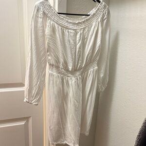 Roxy White Smocked Detail Off-Shoulder Dress